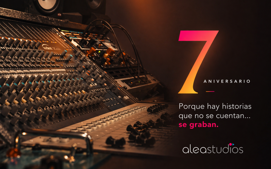 Consola de mezcla en estudio de grabación profesional en Logroño durante el 7º aniversario de Alea Studios